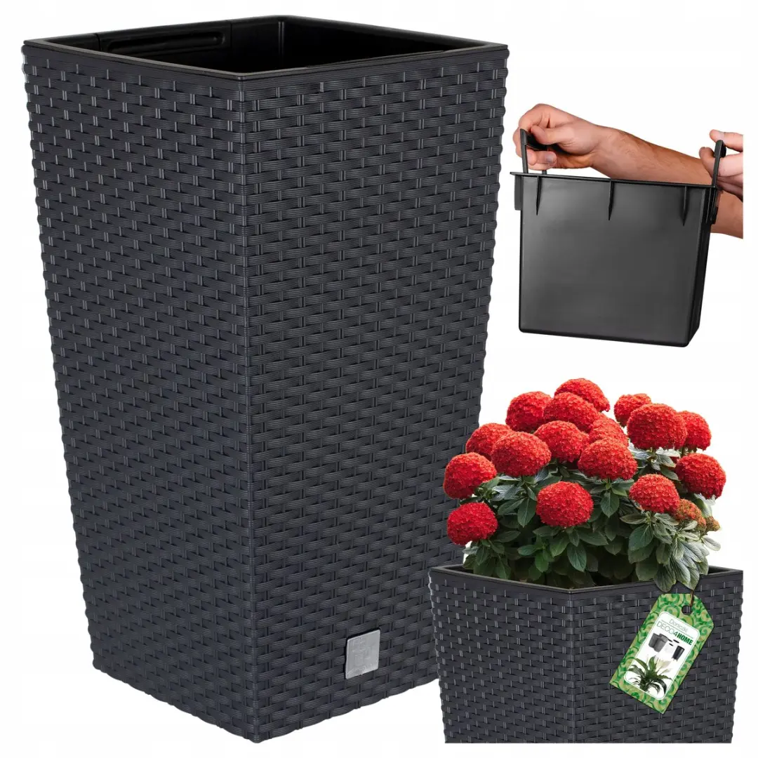 Hoge Antraciet Rotan Terraspot 61cm met Inzetstuk