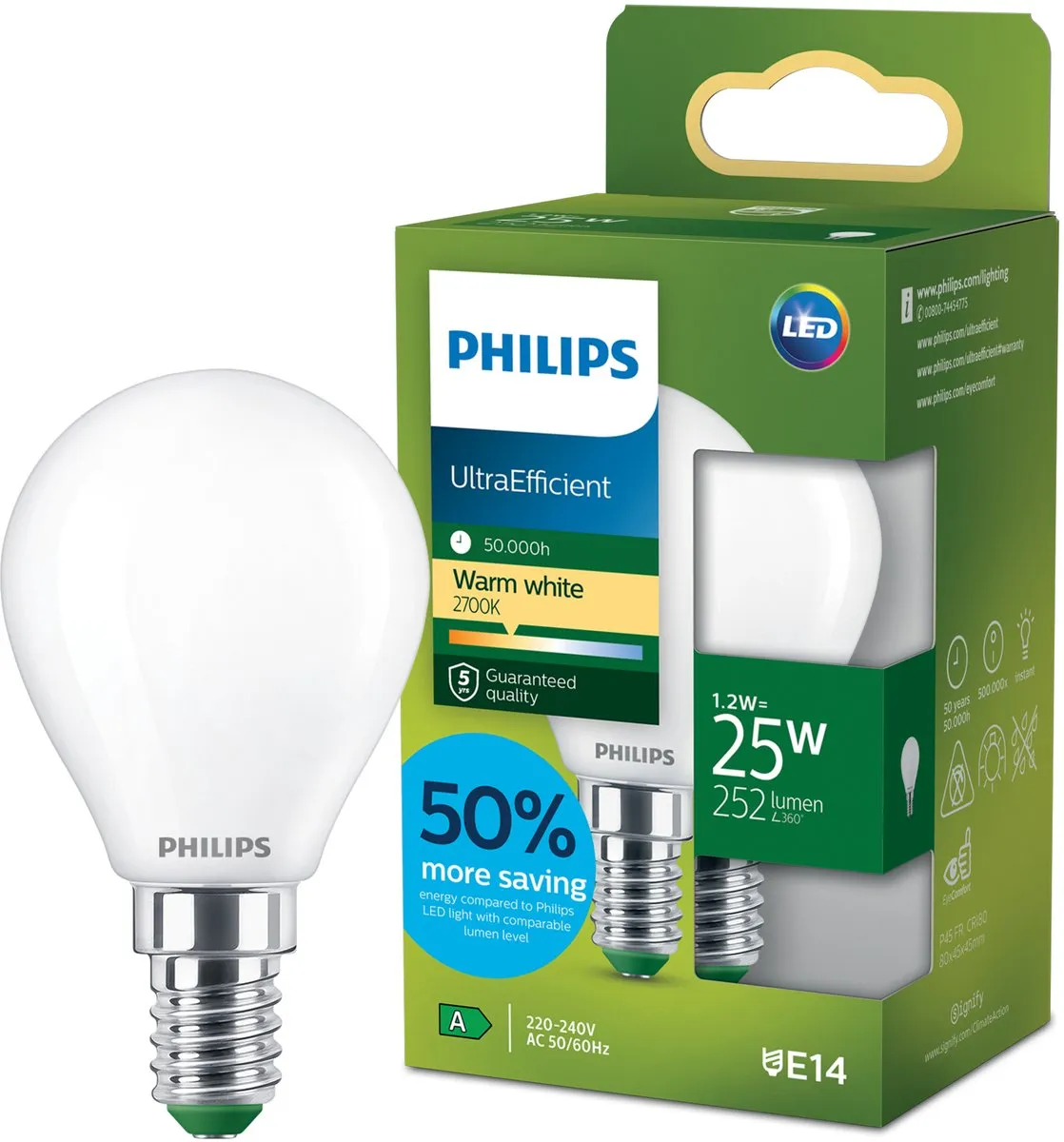 Philips UltraEfficient LED E14 25W Warmwit Mat P45