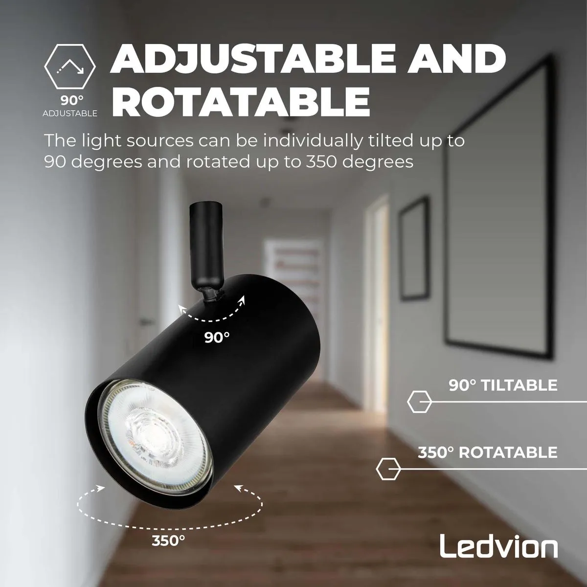 LEDVION LED Plafondspot 5W 2700K GU10 - Zwart