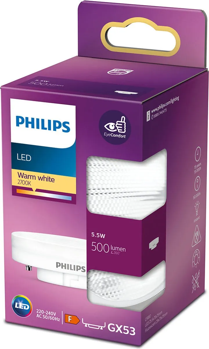 Philips LED GX53 5.5W 500lm Warm Wit - 4 Stuks