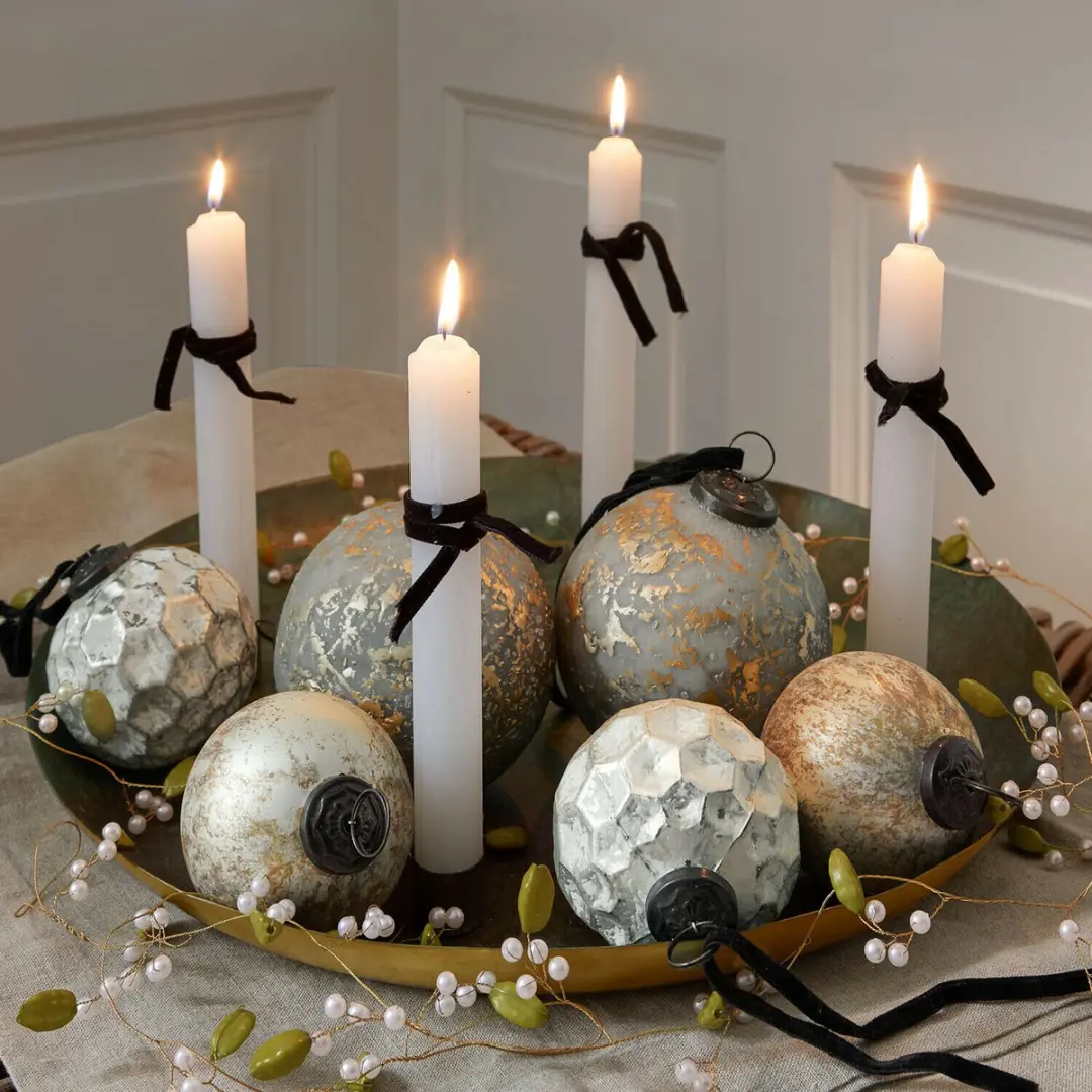 Loberon Kerstbal Set Bellezia 6 Stuks - Ø10cm - Goud/Crème - afbeelding 2 van 4