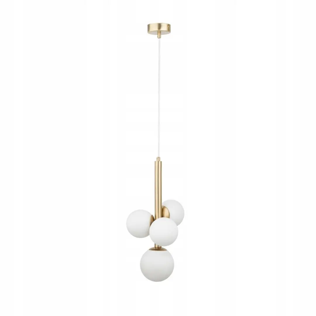 Gouden hanglamp met 4 melkglazen bollen