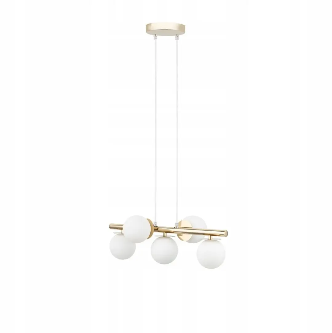 Gouden hanglamp AVOLA 5 met melkglazen kap