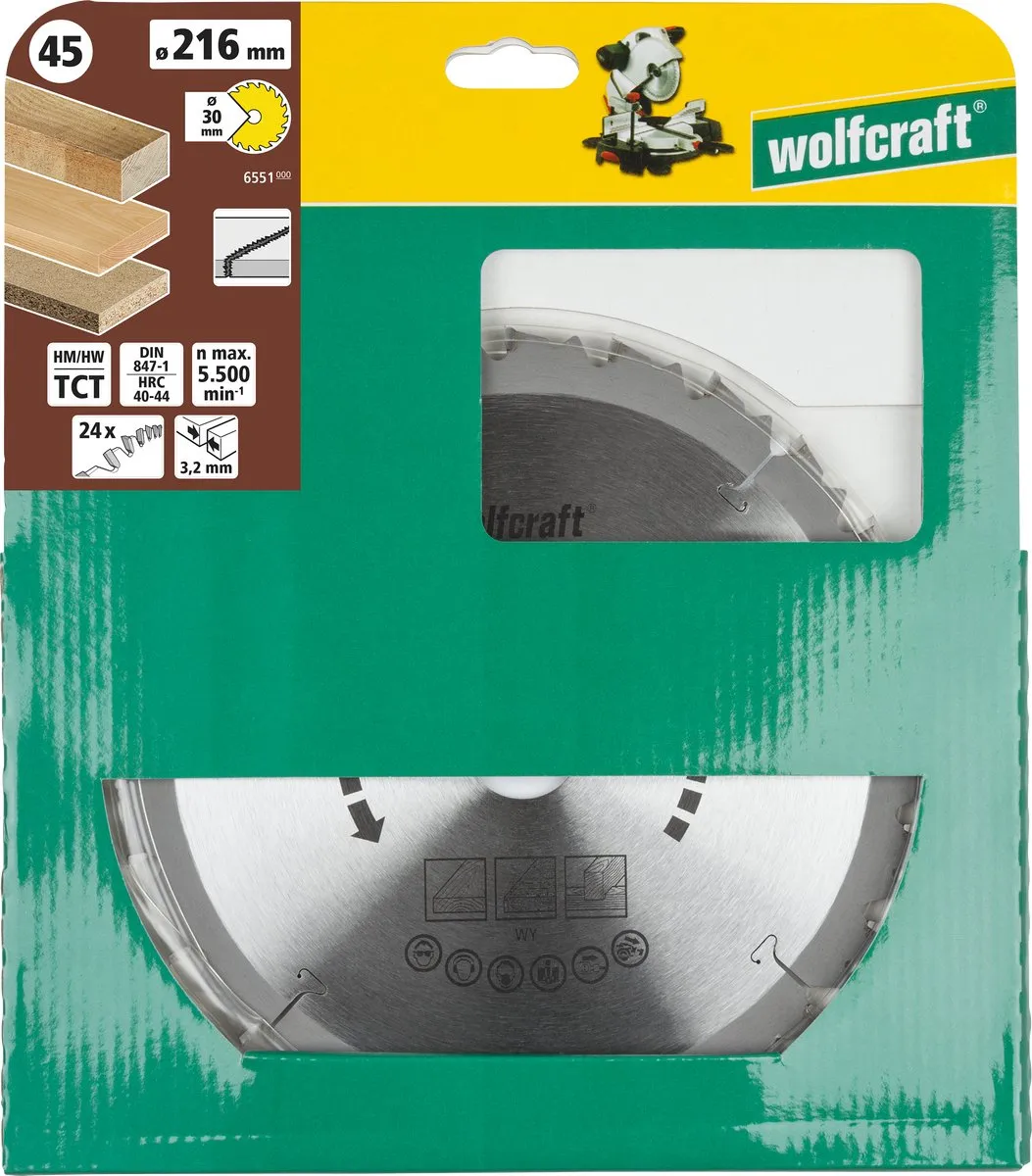 Wolfcraft Cirkelzaagblad 216mm 24 Tanden - Afkortzaag