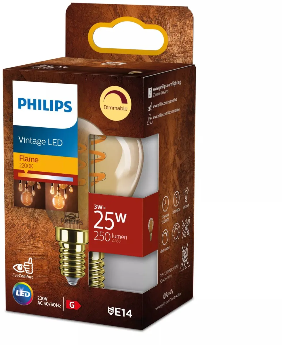 Philips LED Kogellamp Spiraal Goud 25W E14 - Warmwit - afbeelding 6 van 6