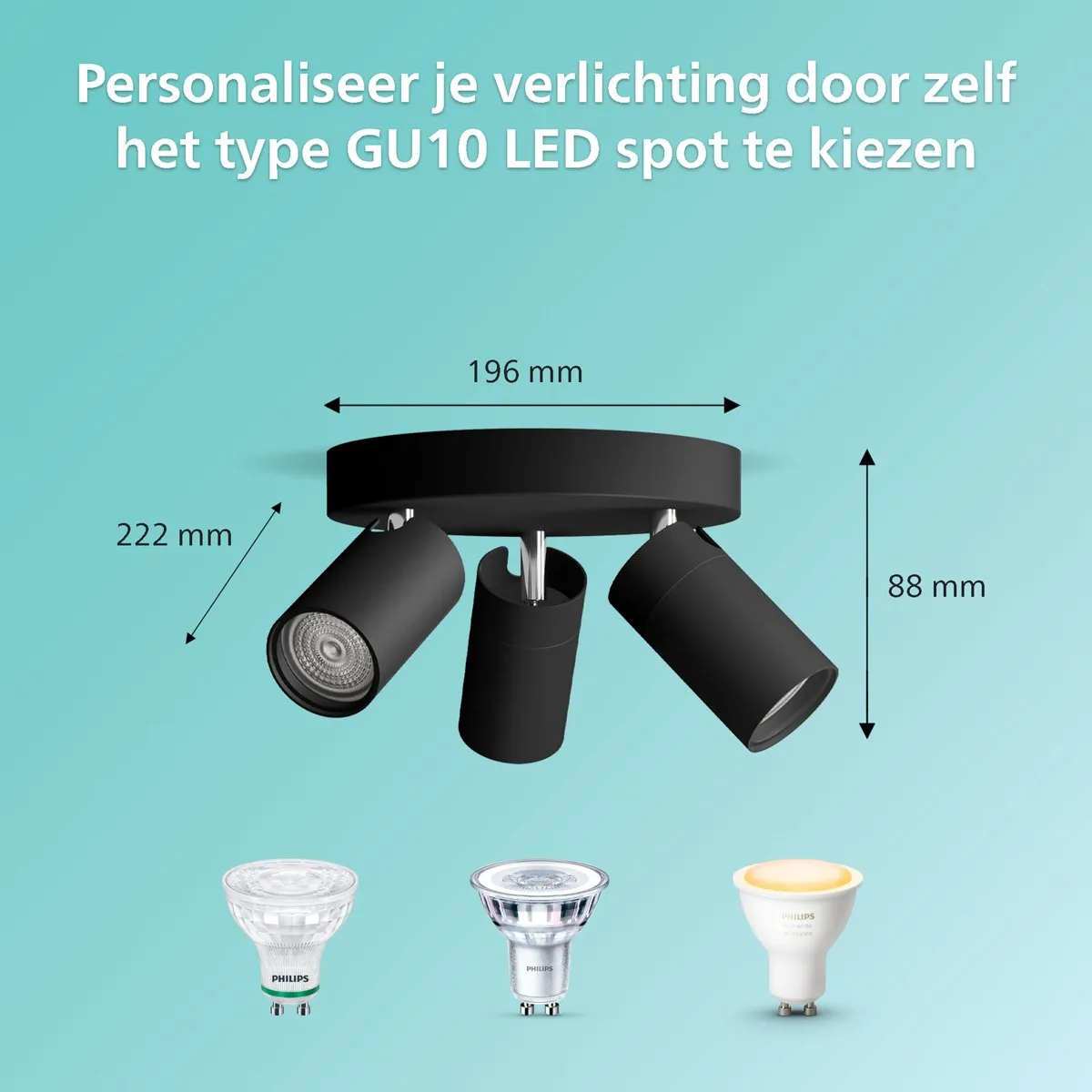 Philips Idris Spot Plafondlamp 3x5W IP44 - Zwart
