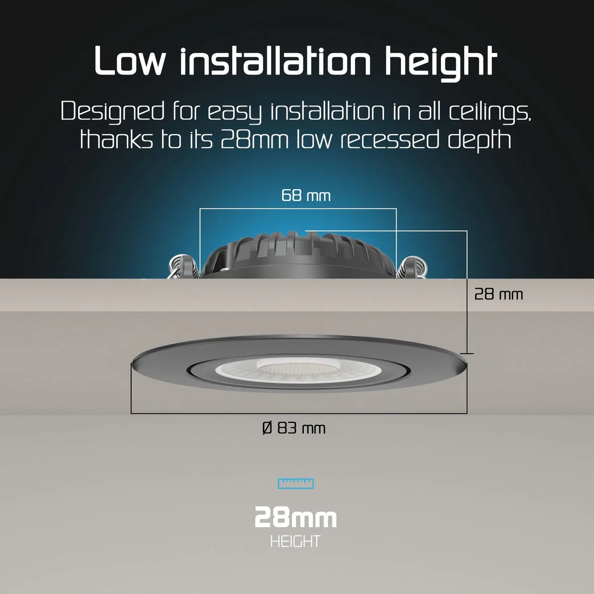 LEDVION 6x Inbouwspot Zwart 8cm - IP65 Kantelbaar - afbeelding 6 van 6