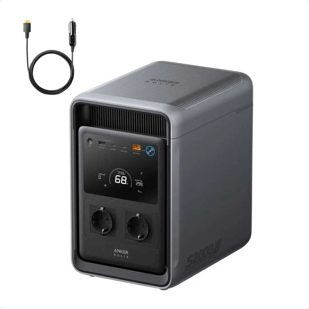 Anker SOLIX S2000 draagbaar powerstation met autolaadkabel