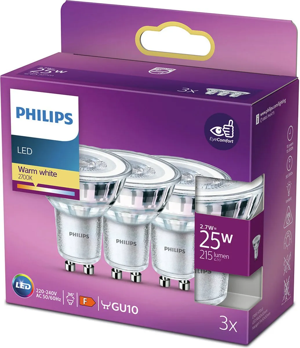 Philips LED Spot GU10 2.7W Warmwit