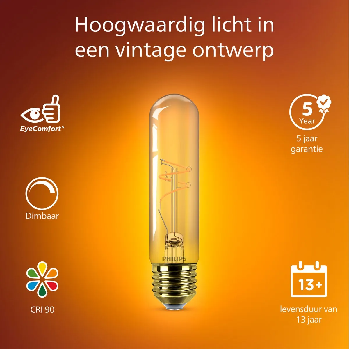 Philips Vintage LED T32 25W - Warmwit 1800K - E27 - Goud
