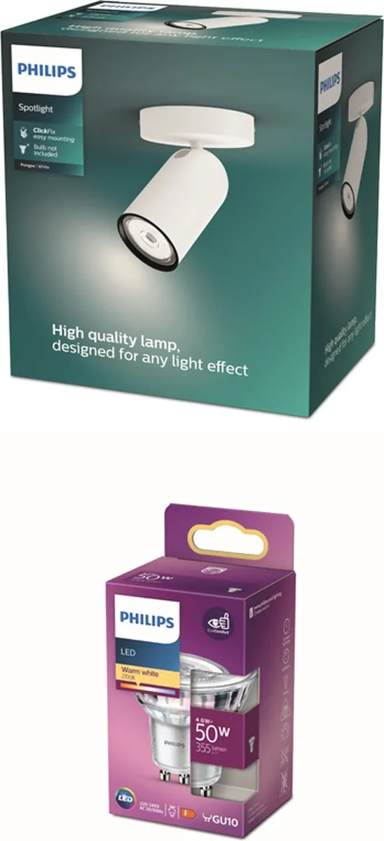 Philips Pongee Opbouwspot GU10 4.6W - Warmwit - Wit
