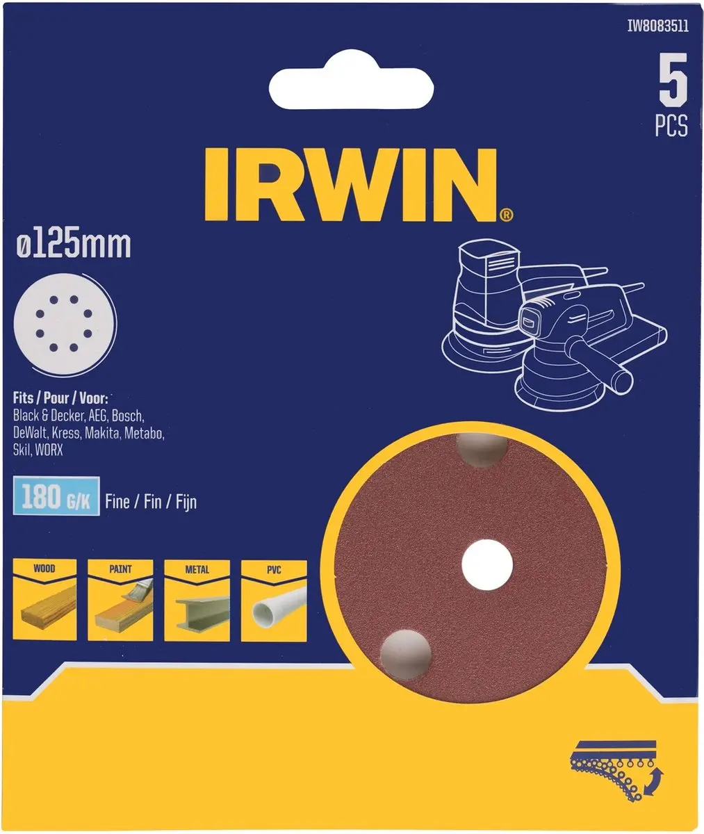Irwin Schuurschijven Excentrisch 125mm K180 - 5 Stuks - afbeelding 2 van 2