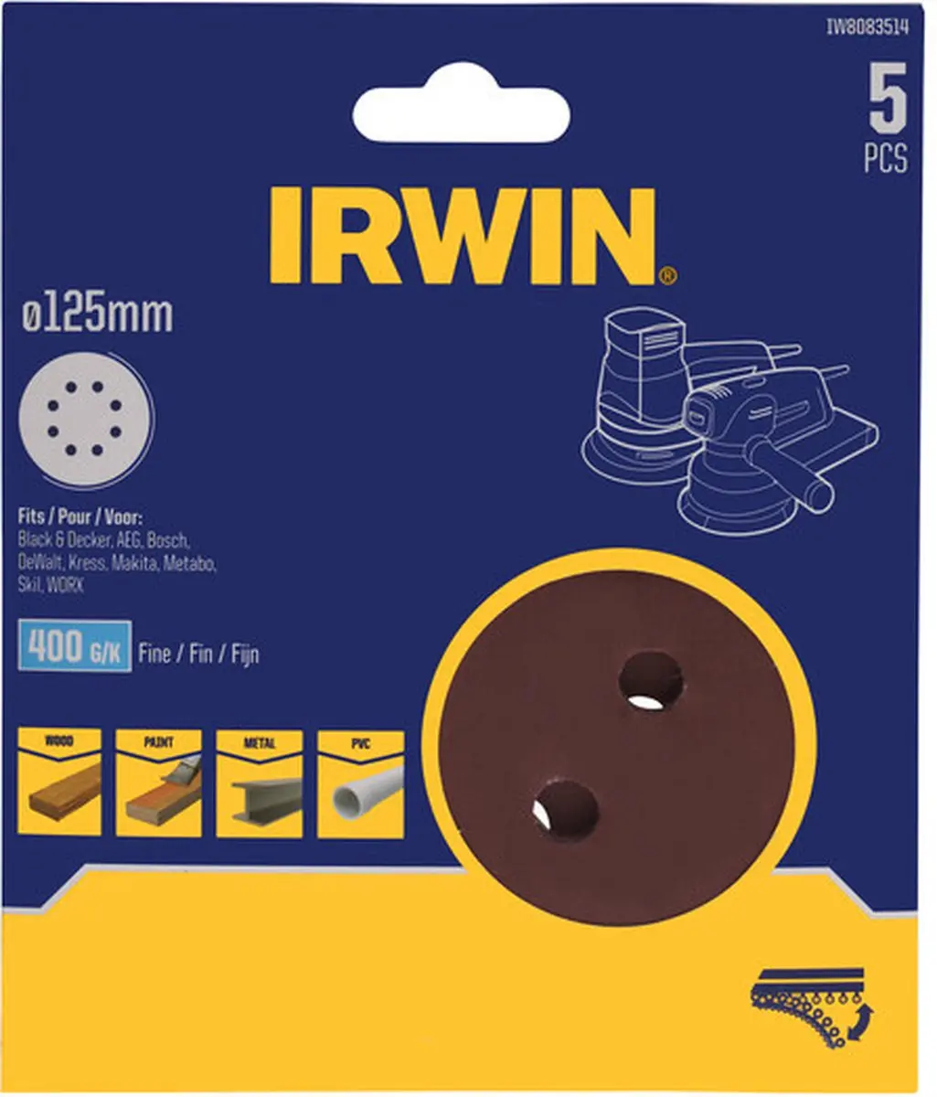 Irwin Schuurschijven Excentrisch 125mm K400 - 5 Stuks - afbeelding 2 van 2