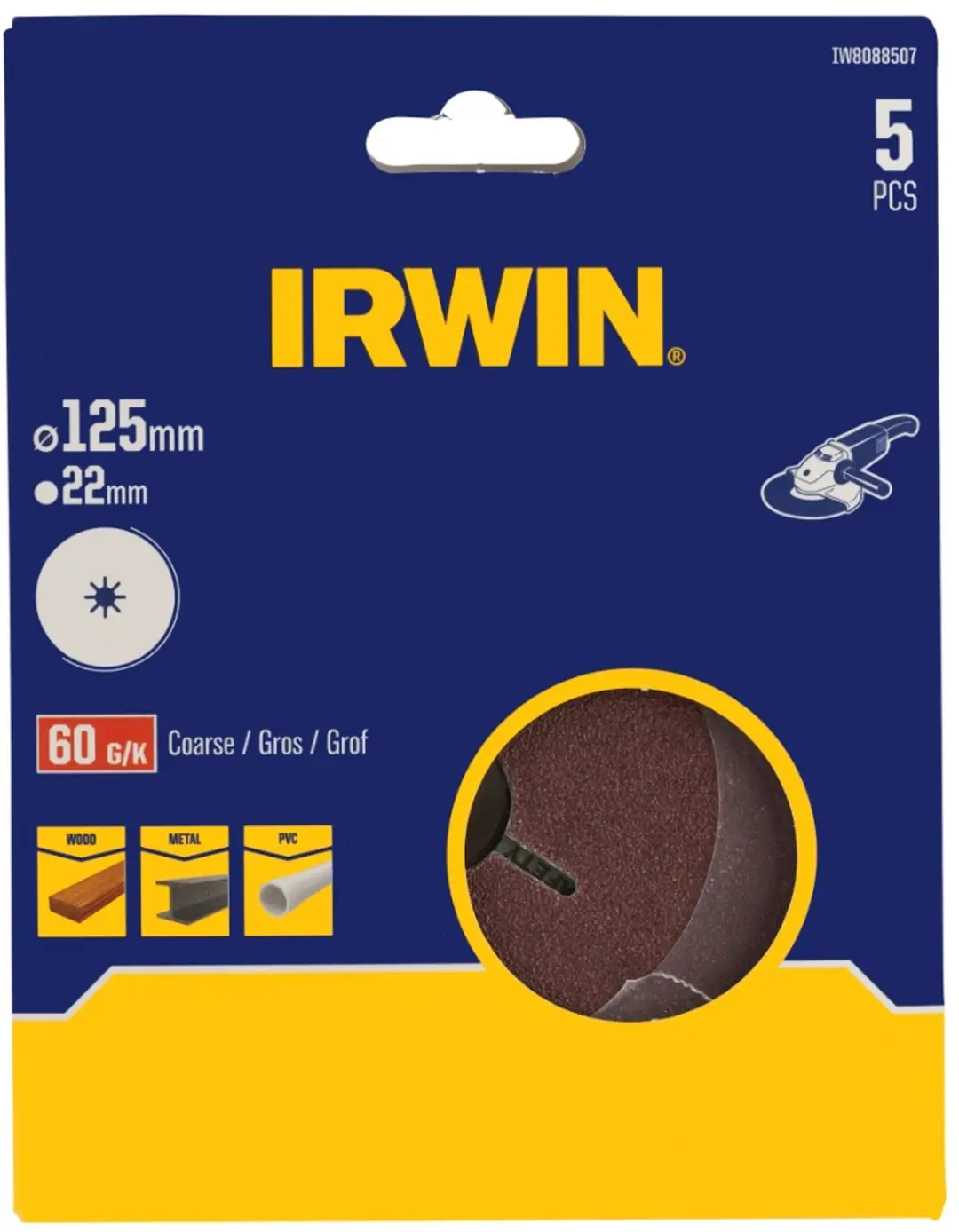 Irwin schuurschijf voor haakse slijper Ø125 mm korrelgrootte K60 5 stuks