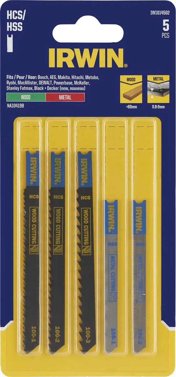 Irwin IW1014502 Decoupeerzaagbladen Set 5-delig - U-aansluiting - afbeelding 2 van 2
