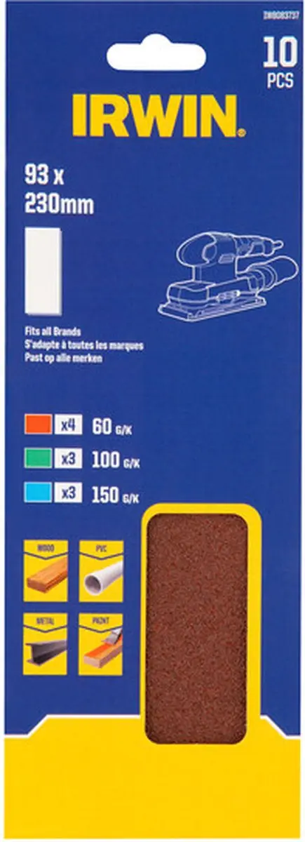 Irwin Set Schuurstroken 10 Stuks - 4x K60, 3x K100, 3x K150 - afbeelding 2 van 2