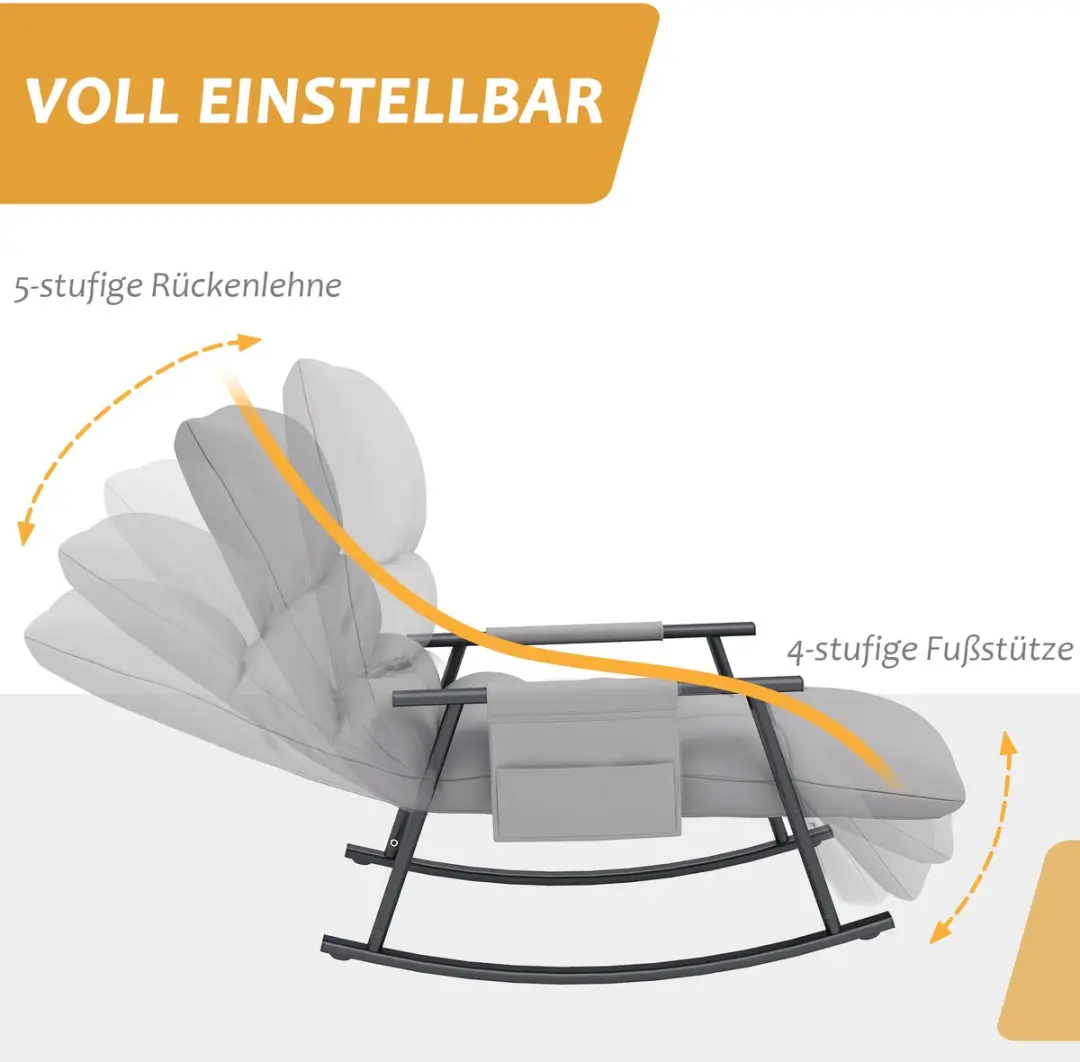Homcom Schommelstoel Grijs - 120 kg - afbeelding 4 van 6