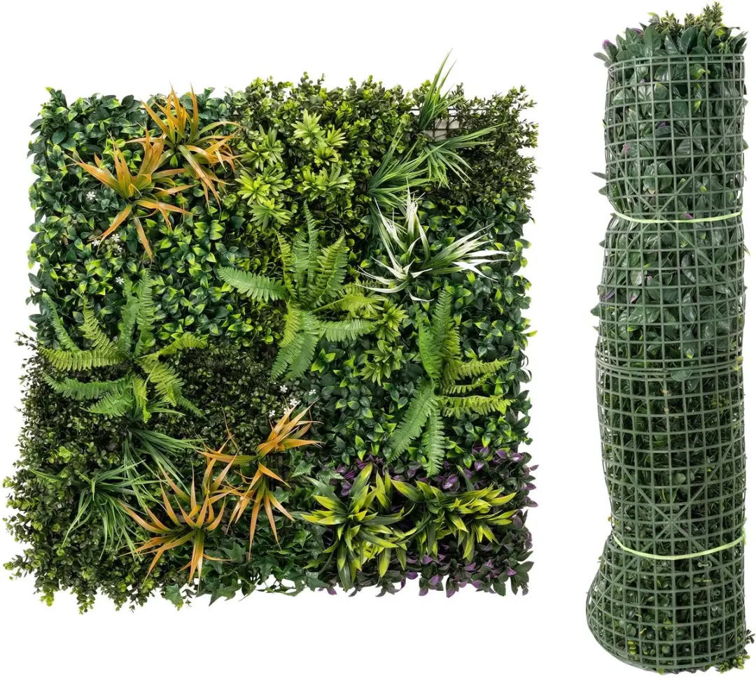 Outsunny Artificial Hedge-PE-100L x 100B cm-Grün+Gelbbraun+Lila+Weiß