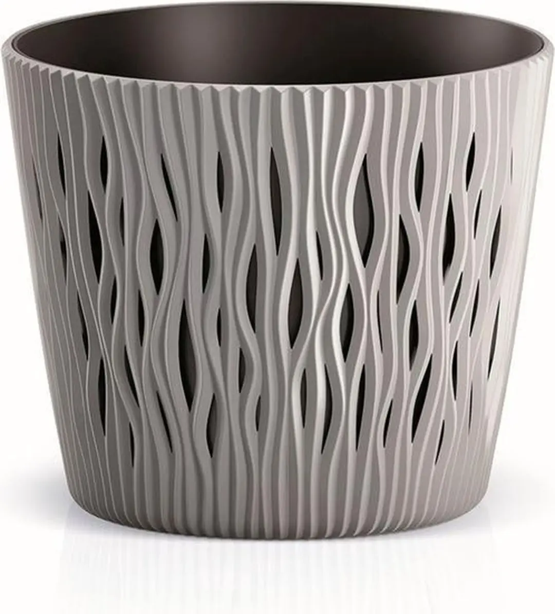 SANDY ROUND plastic potten RONDE IN GRIJS 18,9 X 18,9 X 16,5 CM