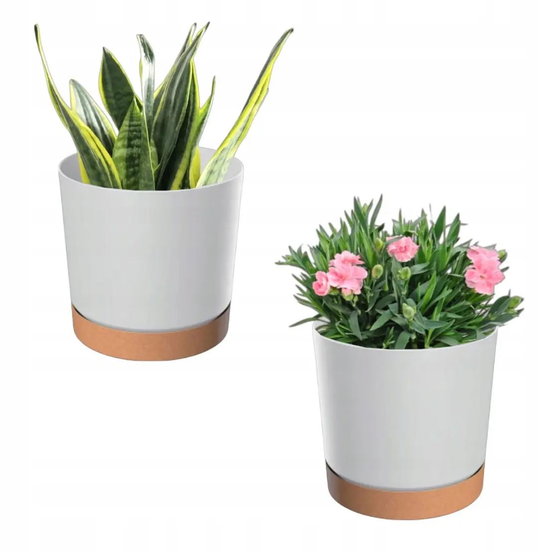 2x Witte Plantenpotten met Schotel 20x20cm