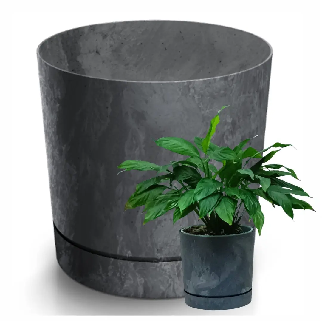 Beton Look Pot 35cm met Schotel