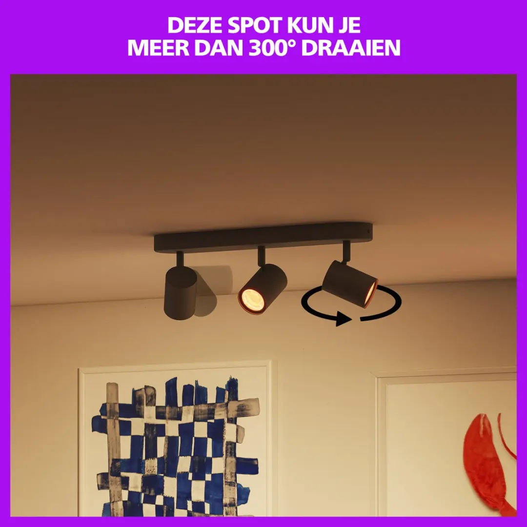 Philips Smart Lighting Plafondspot GU10 3x5W RGB - Zwart - afbeelding 6 van 6