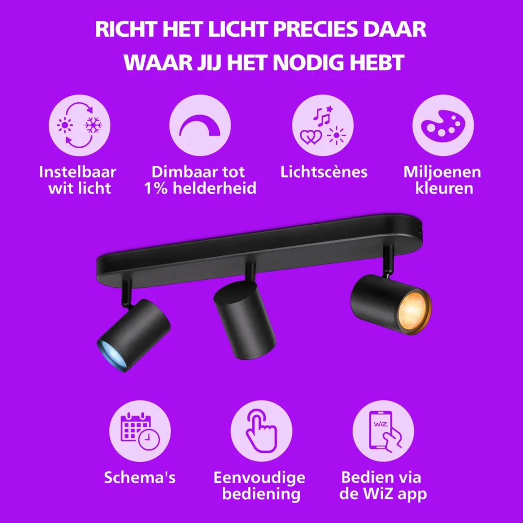 Philips Smart Lighting Plafondspot GU10 3x5W RGB - Zwart - afbeelding 5 van 6