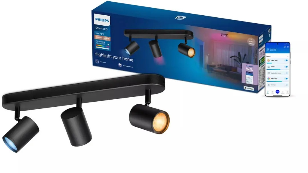 Philips Smart Lighting Plafondspot GU10 3x5W RGB - Zwart - afbeelding 4 van 6