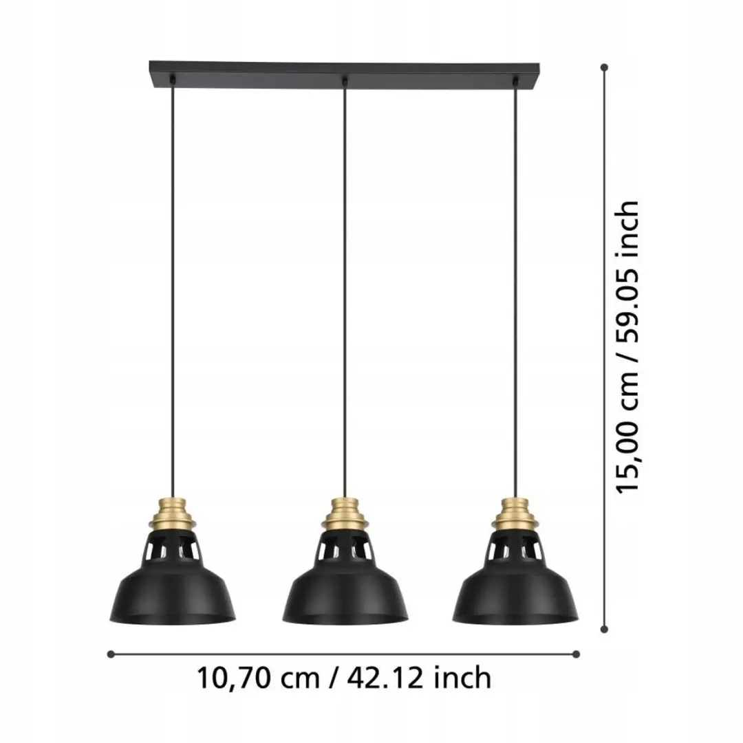Eglo Espinardo Hanglamp 390231 - 3 Lichtpunten Zwart/Goud - afbeelding 2 van 5