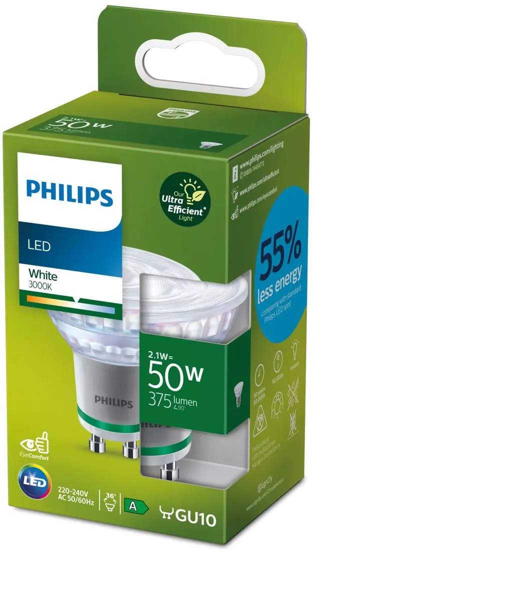 Philips Ultra Efficient LED Spot GU10 2.1W - Wit licht