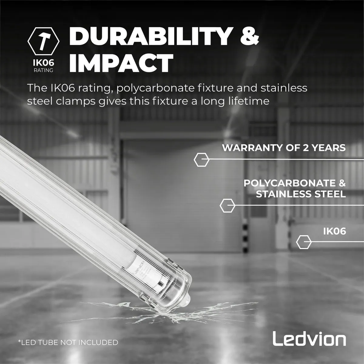 Ledvion LED Armatuur 150cm Clips IP65 - 24W - Grijs