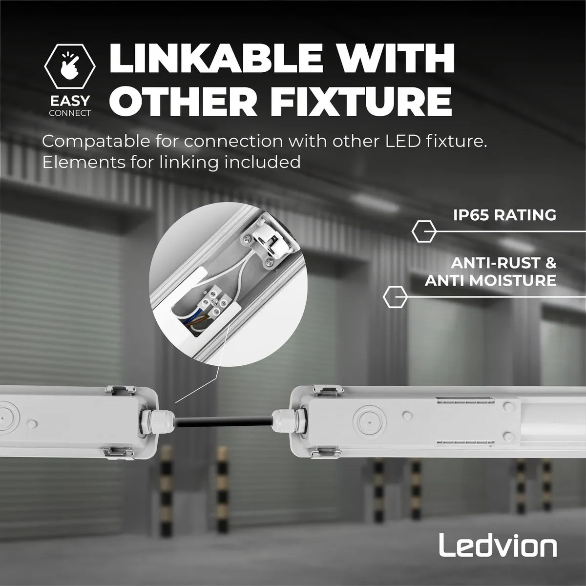 Ledvion LED Armatuur 150cm Clips IP65 - 24W - Grijs