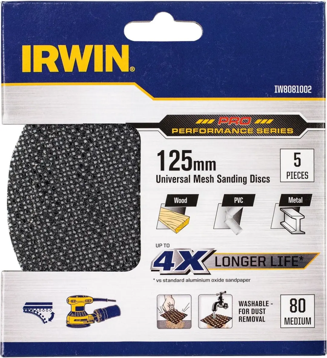 Irwin Schuurgaas Excentrisch 125mm K80 - 5 Stuks - afbeelding 2 van 3