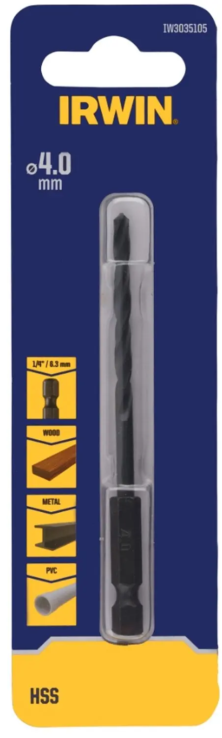 Irwin HSS metaalboor Ø4 mm (met hex aansluiting, past in iedere bithouder)