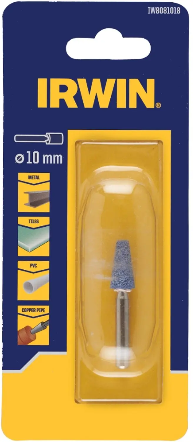 Irwin slijpsteen kegelvormig Ø10 mm met as Ø6 mm.