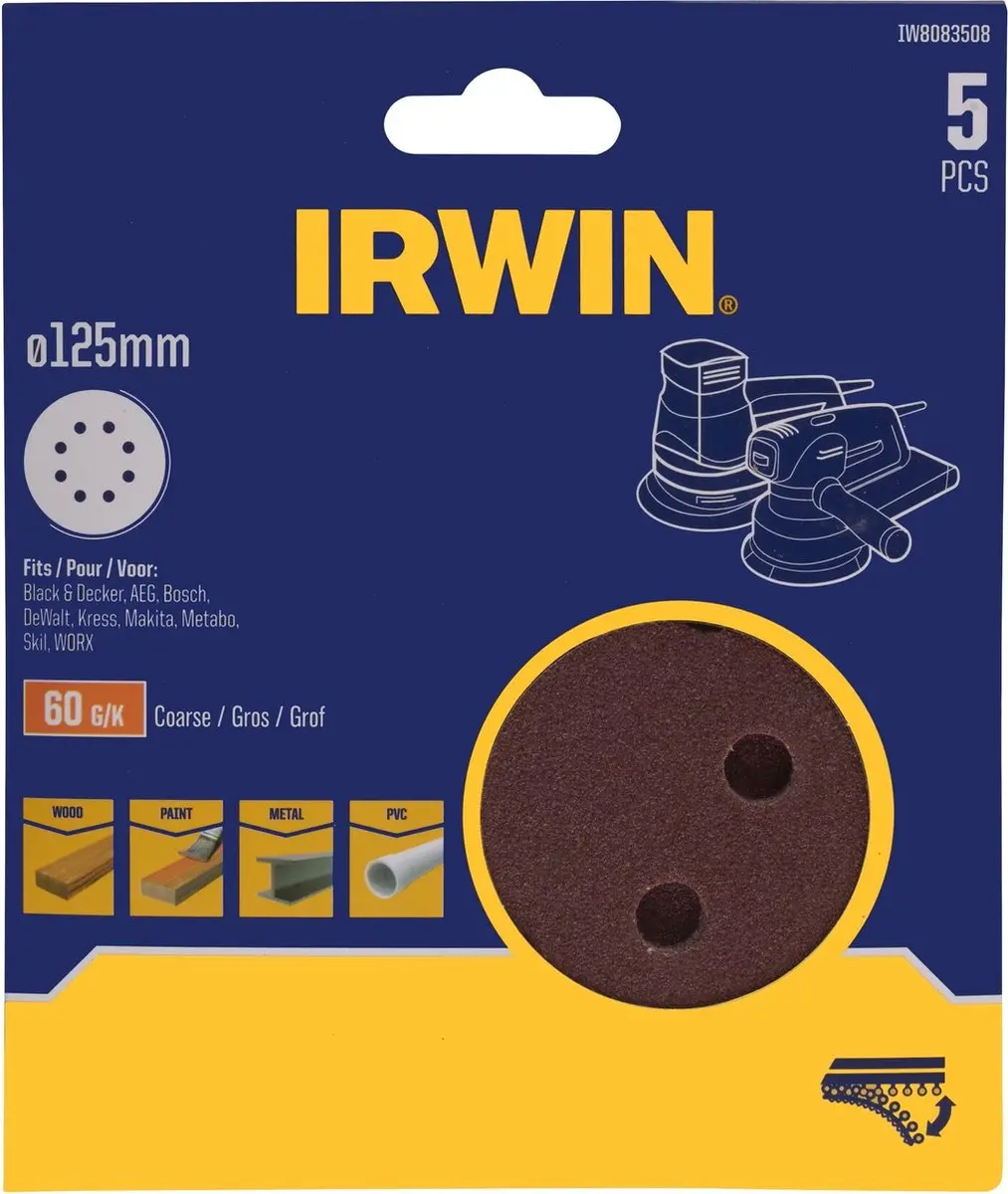 Irwin Schuurschijven Excentrisch 125mm K60 - 5 Stuks - afbeelding 2 van 2
