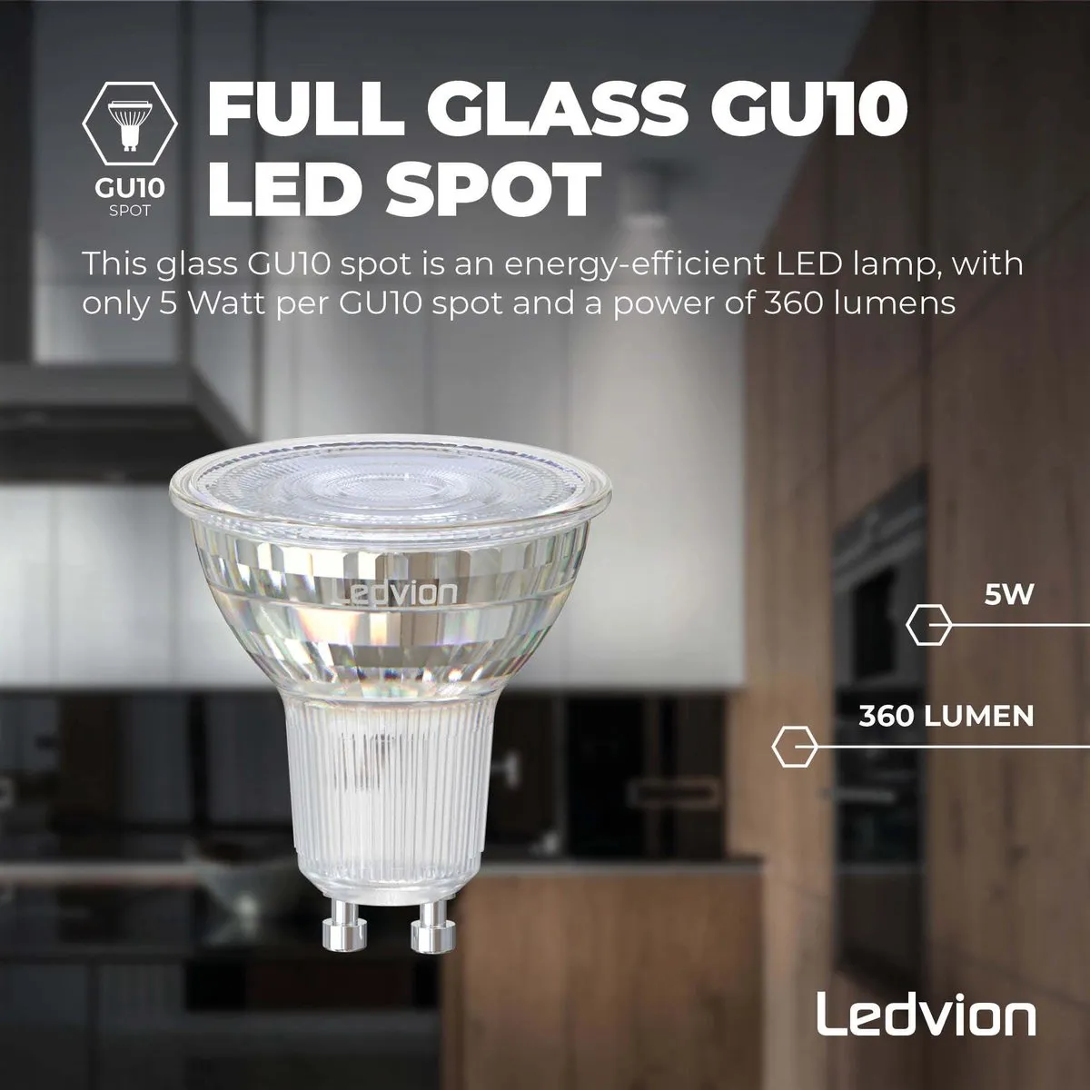 LEDVION GU10 Spot Dimbaar 5W - 2200-3000K - 345L