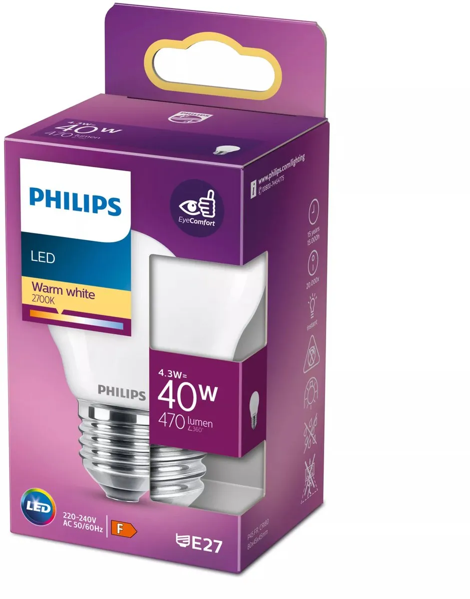 Philips LED Kogellamp E27 4W Warmwit Mat