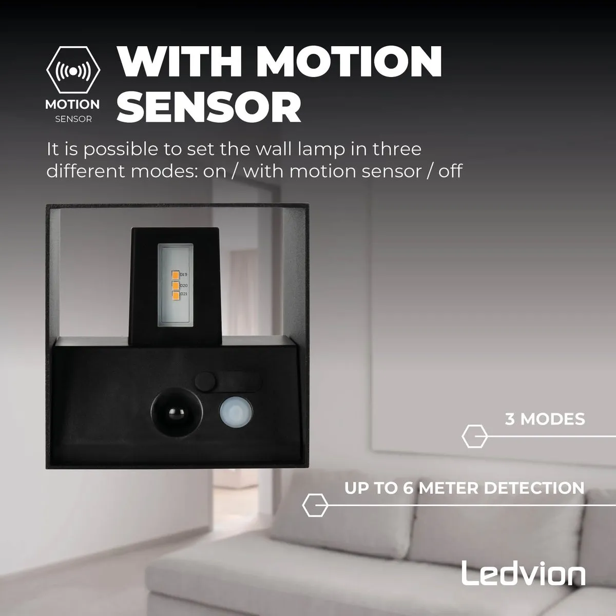 Ledvion USB Oplaadbare Wandlamp Sensor 4400mAh - 3 Stuks Zwart - afbeelding 6 van 6