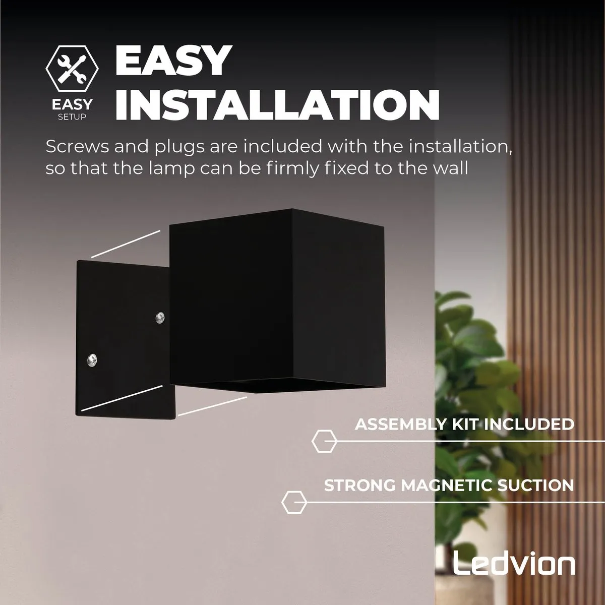 Ledvion USB Oplaadbare Wandlamp Sensor 4400mAh - 3 Stuks Zwart