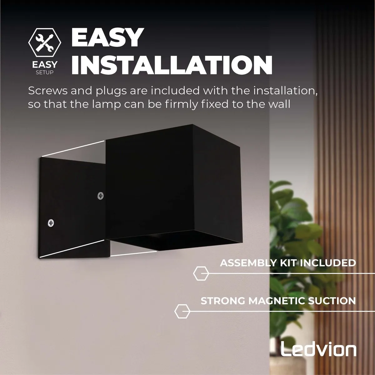 Ledvion USB Oplaadbare Wandlamp Sensor 4400mAh - 3 Stuks Zwart