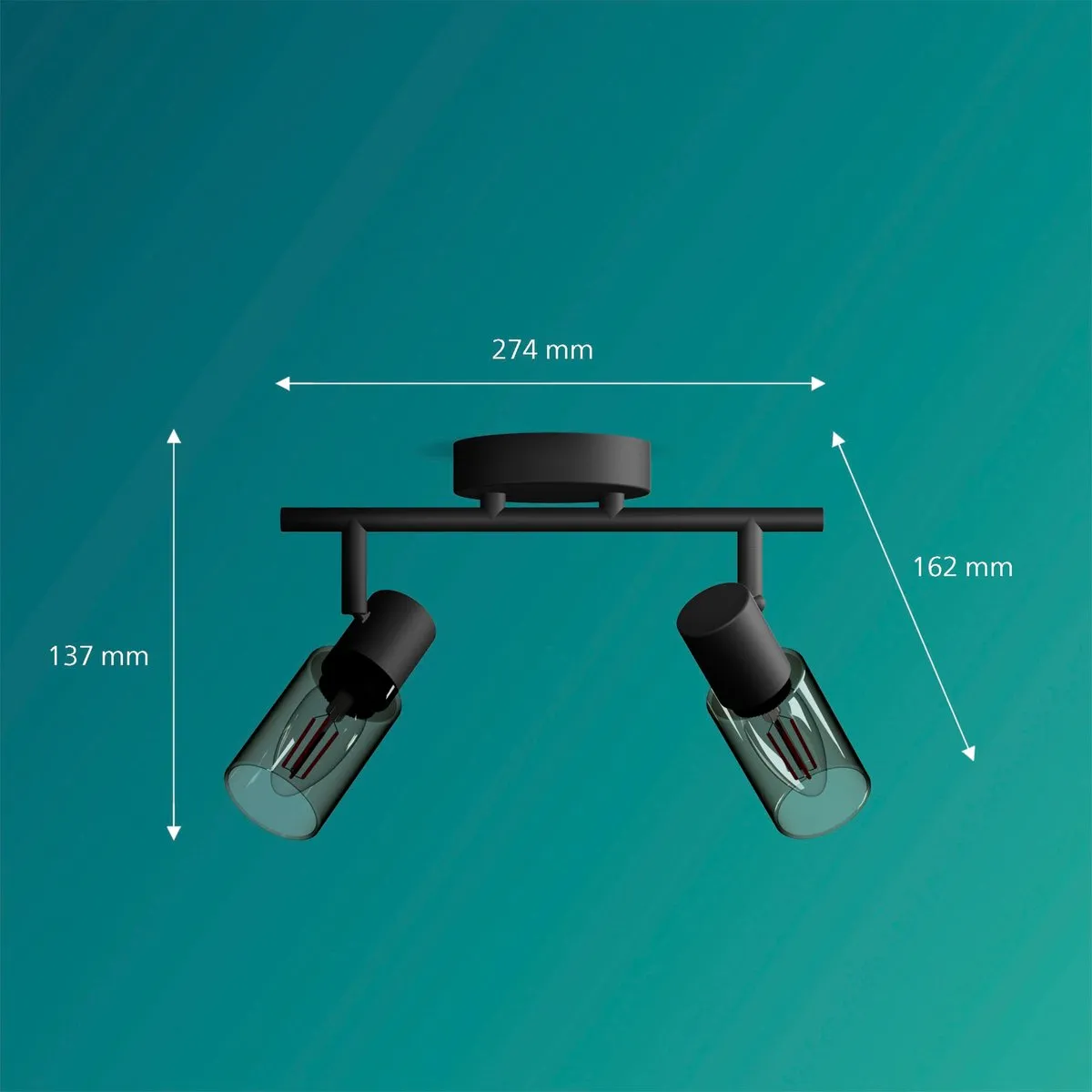 Philips Palms Opbouwspot Zwart - 2x E14 Warmwit 4,3W