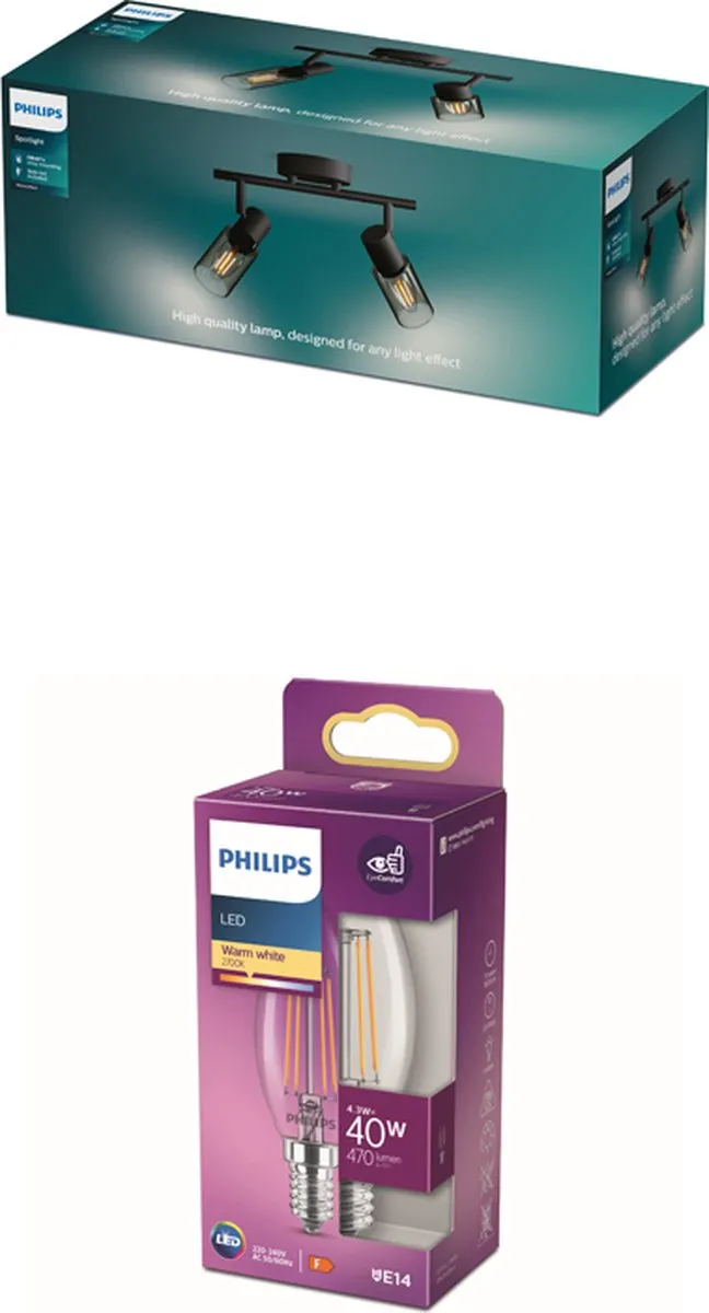 Philips Palms Opbouwspot Zwart - 2x E14 Warmwit 4,3W