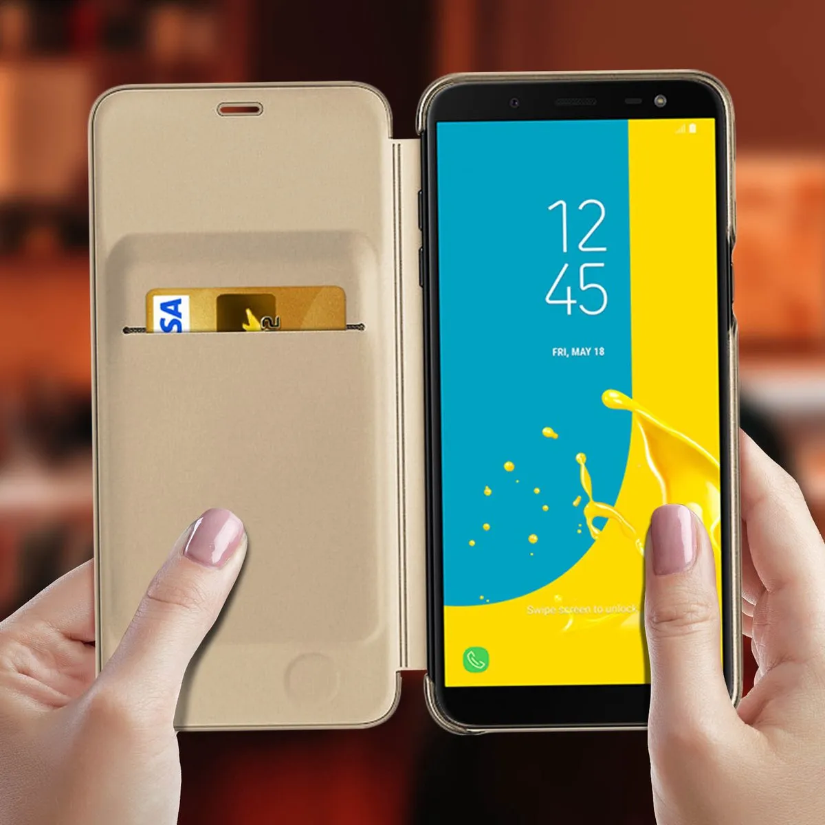 Samsung Flip Wallet J6 - Goud