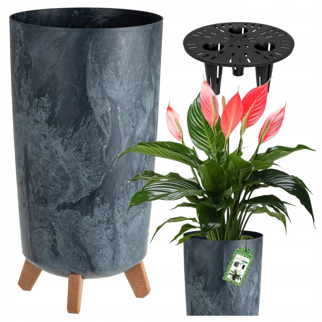 Hoge Antraciet Betonlook Plantenbak op Houten Poten