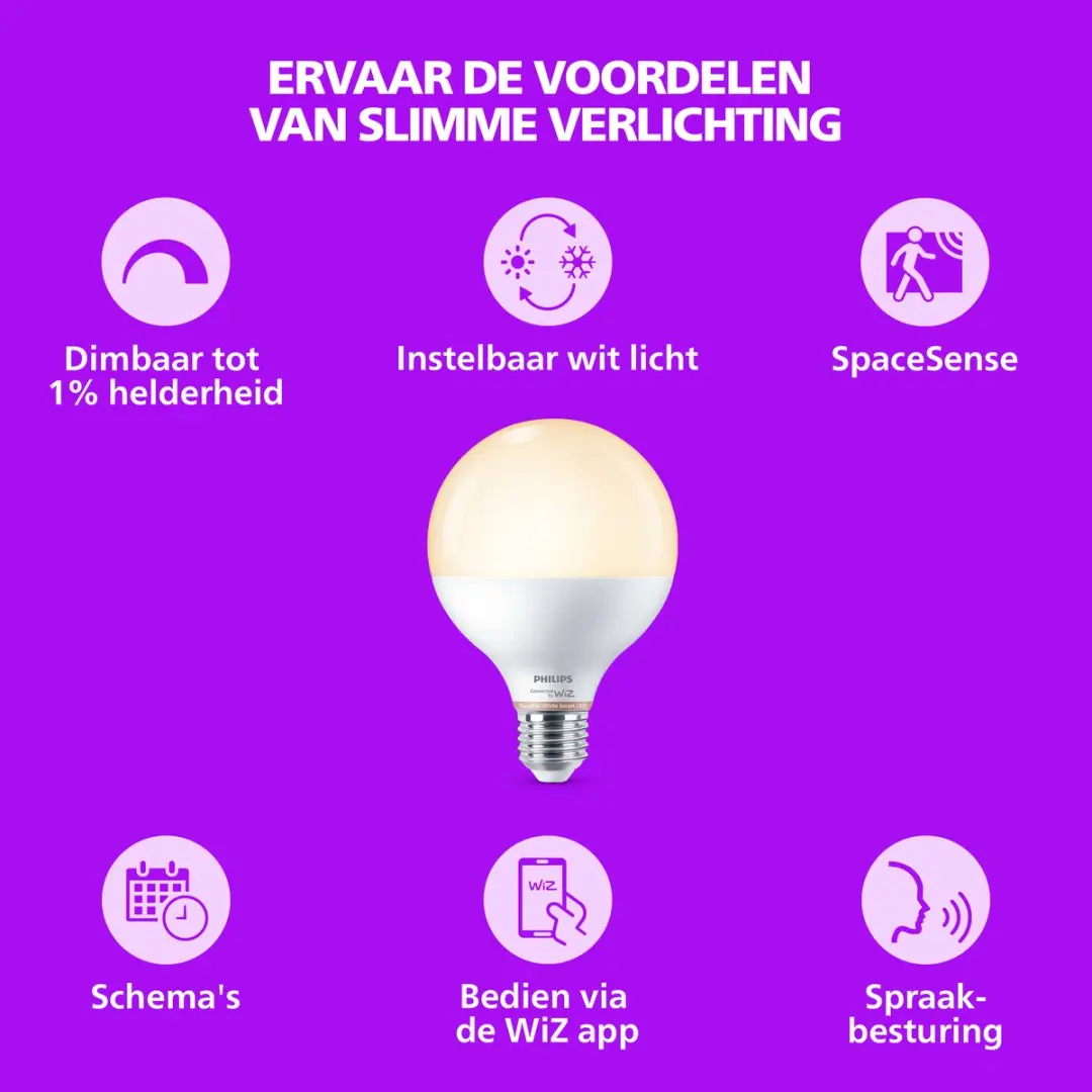 Philips Smart LED-lamp E27 G95 Globe - 75W - Wifi - afbeelding 4 van 6