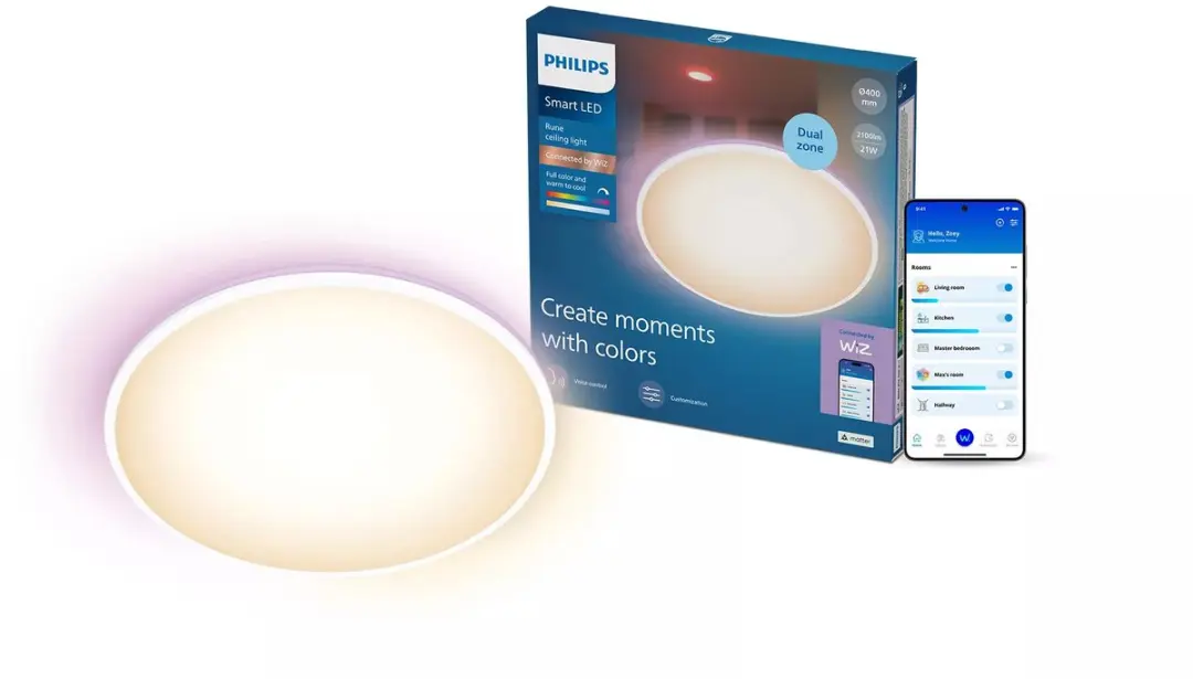 Philips Rune Plafondlamp 21W - RGB & Instelbaar Wit - WiZ App - Ø40cm - afbeelding 2 van 6