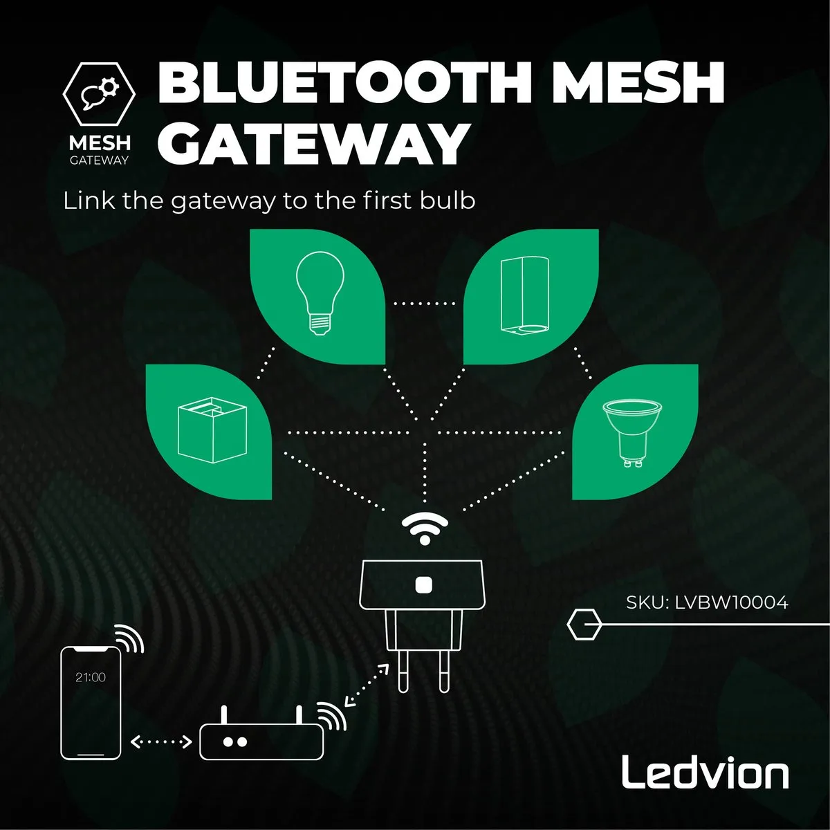 LEDVION Bluetooth Mesh Gateway Plug-in SMART Tuinverlichting - Blauw licht