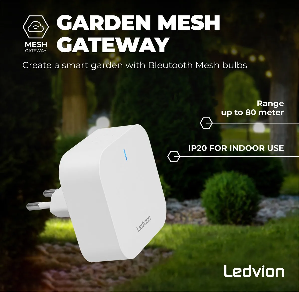 LEDVION Bluetooth Mesh Gateway Plug-in SMART Tuinverlichting - Blauw licht