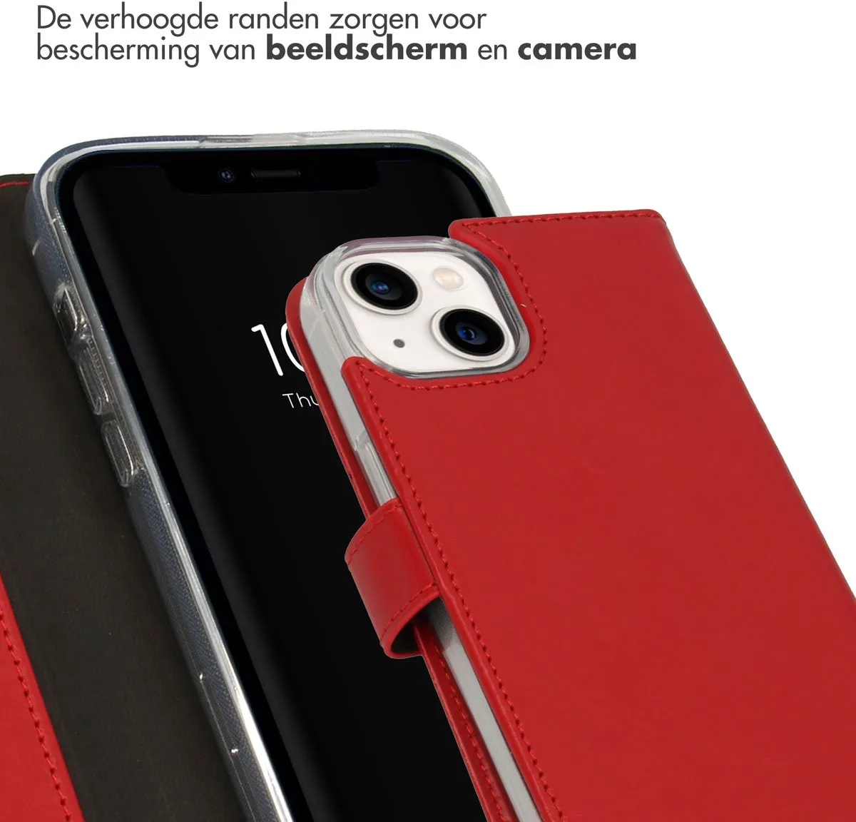Selencia Hoesje iPhone 14 Rood - Lederen Bookcase 3 Pasjes